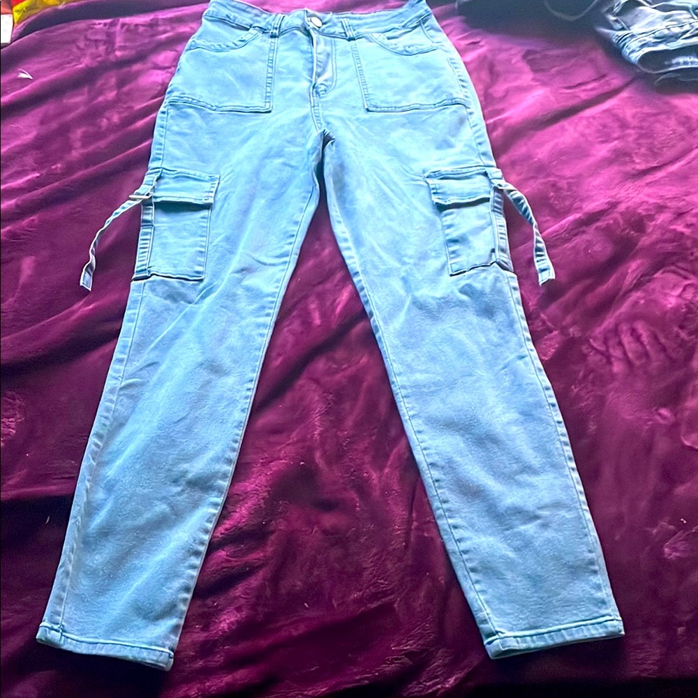 Women's Light Blue Cargo Jeans